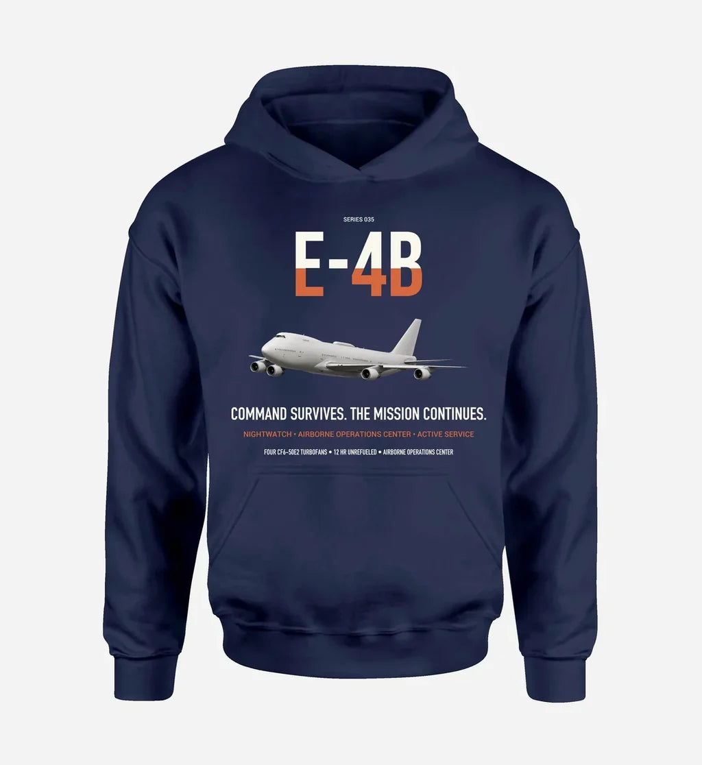 E-4B Nightwatch design on navy blue double-side hoodie, single-side print