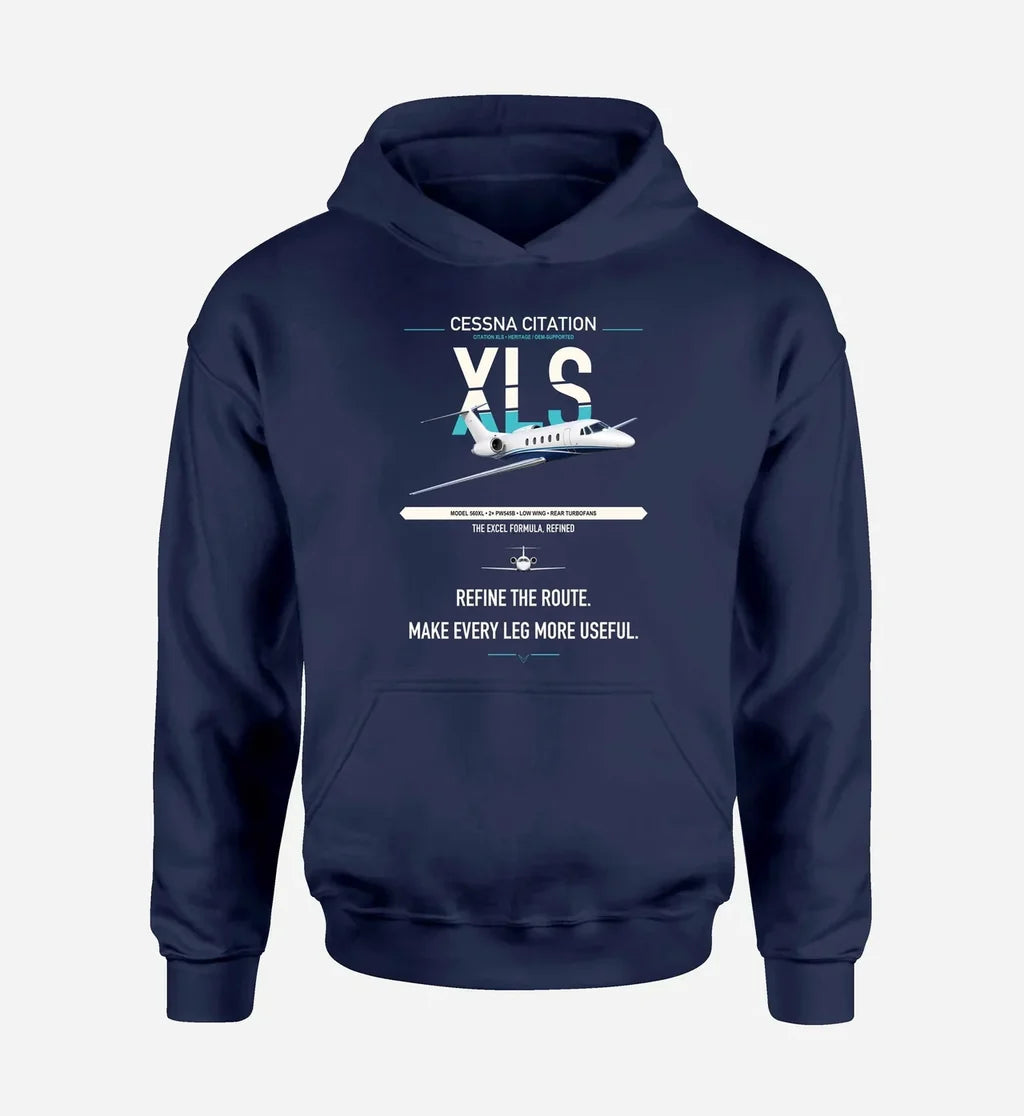 Cessna Citation XLS design on navy blue double-side hoodie, single-side print