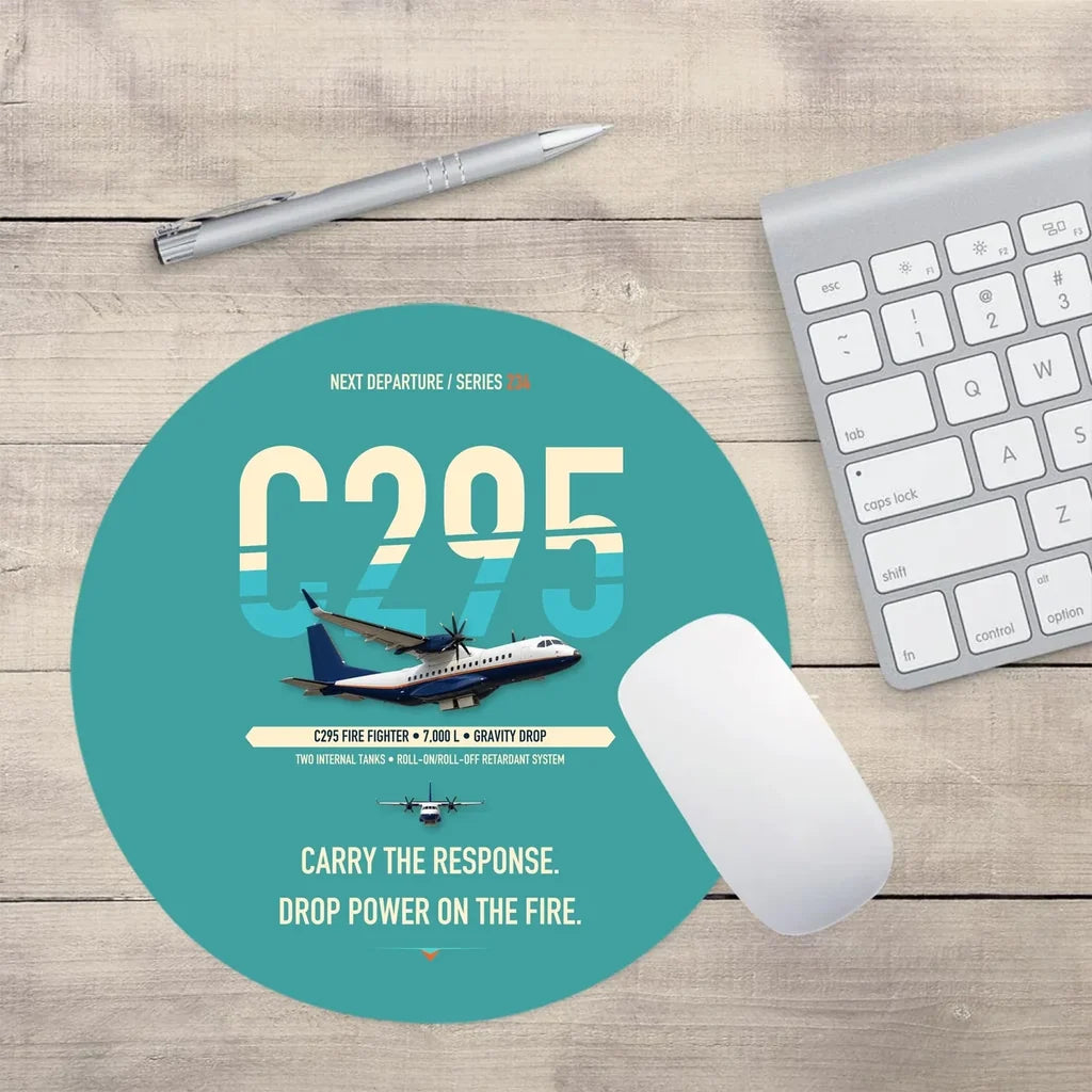 Airbus C295 Firefighter design on turquoise round mouse pad