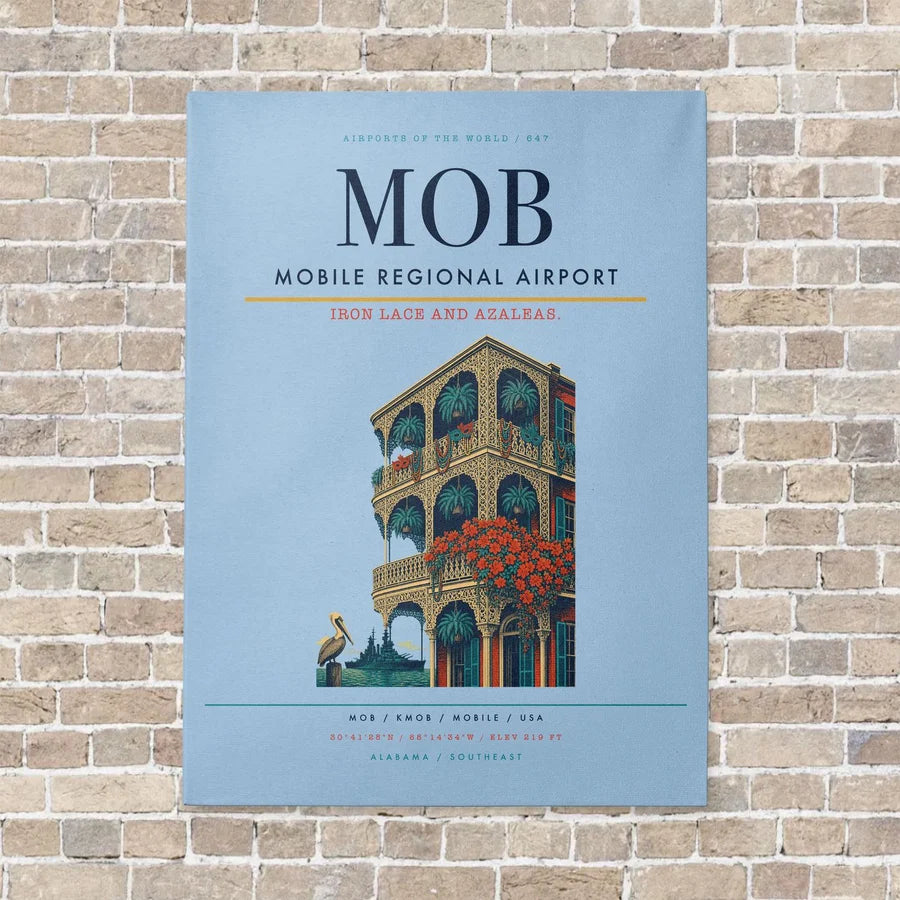 Mobile Regional Airport MOB vertical canvas print - no frame - light blue background