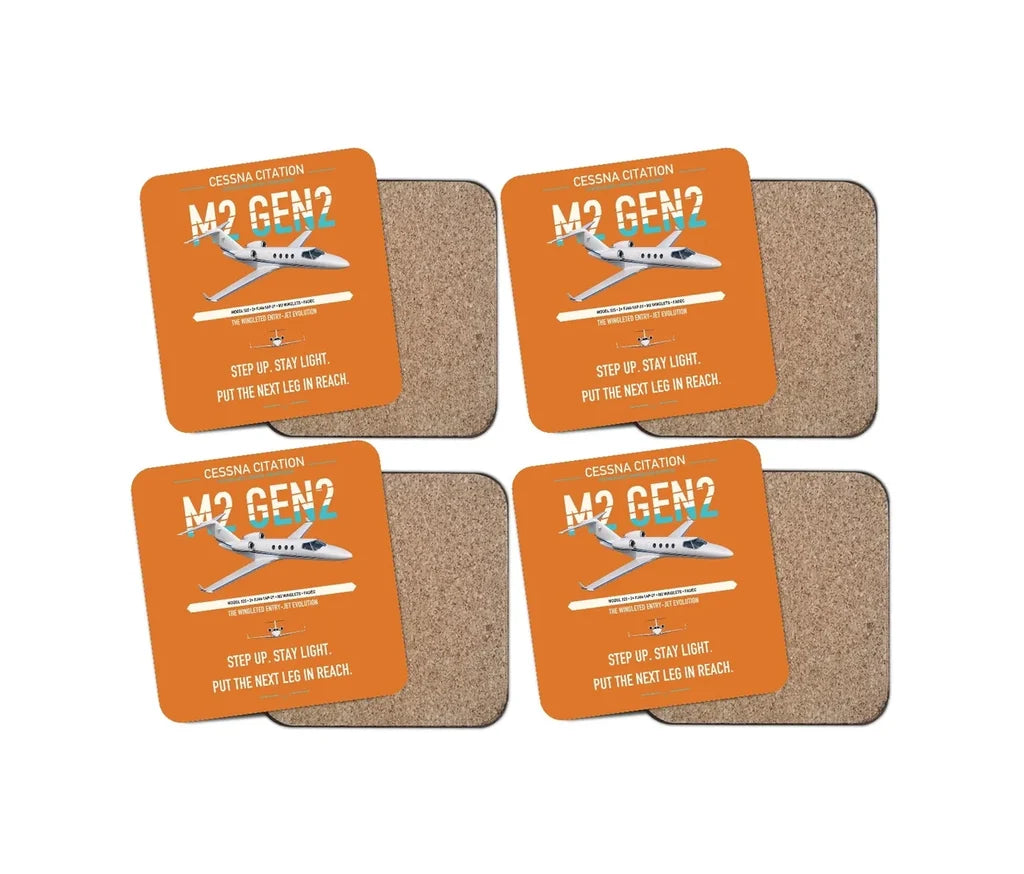Cessna Citation M2 Gen2 design on orange 4 pieces set coaster
