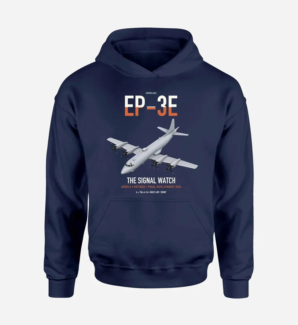 EP-3E ARIES II design on navy blue double-side hoodie, single-side print