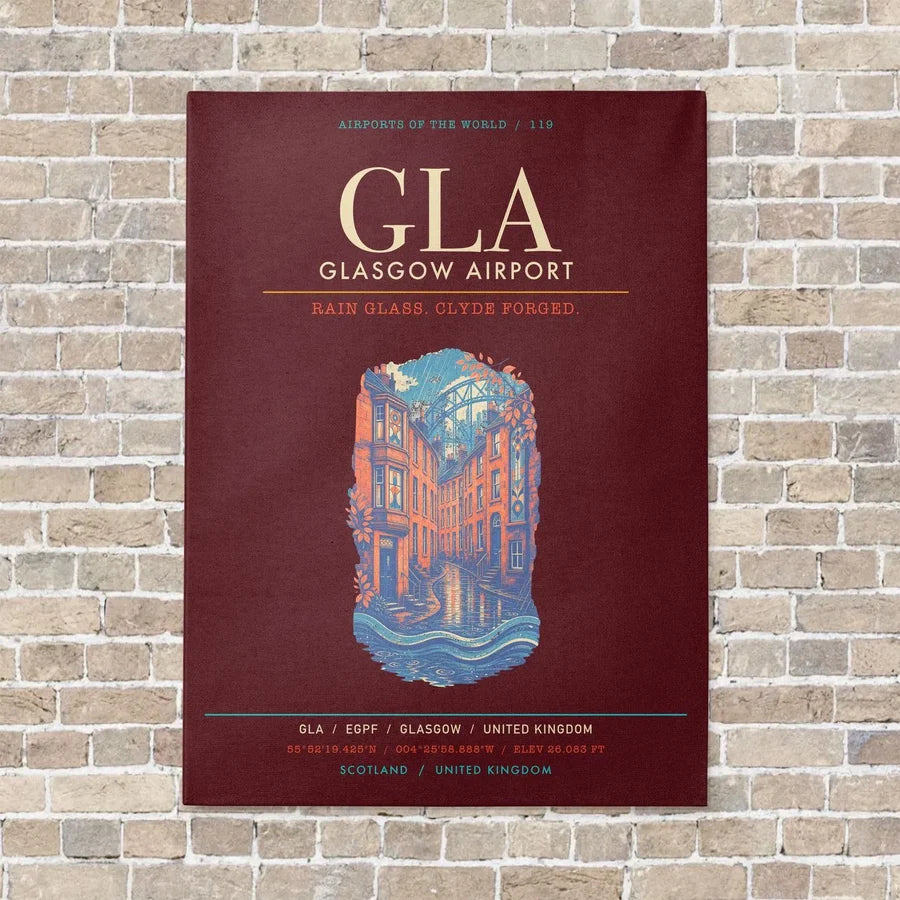 Glasgow Airport GLA - Canvas Framed - Dark Red