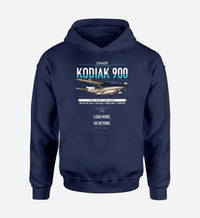 Thumbnail for Daher Kodiak 900 design on navy blue double-side hoodie, single-side print