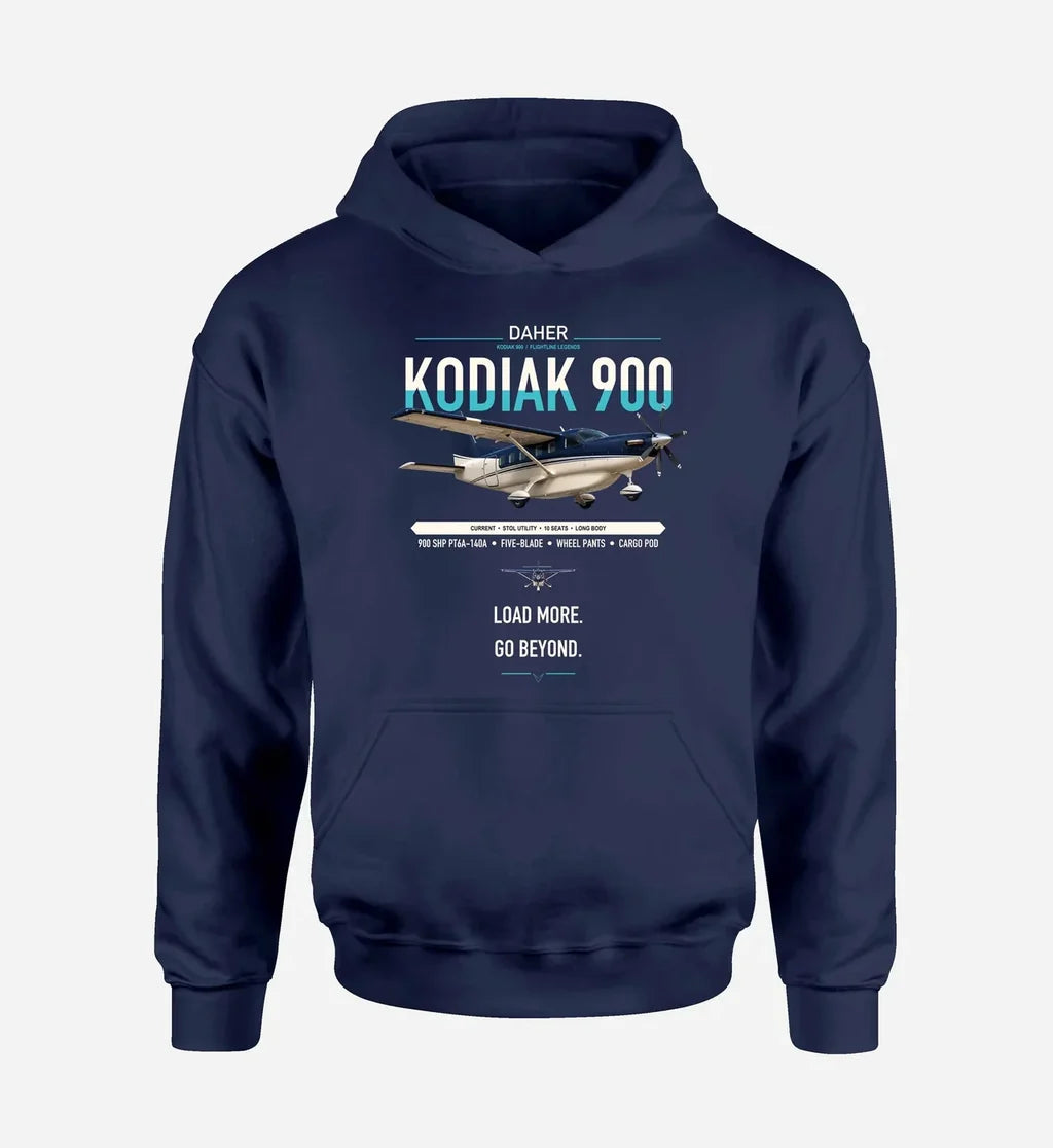 Daher Kodiak 900 design on navy blue double-side hoodie, single-side print