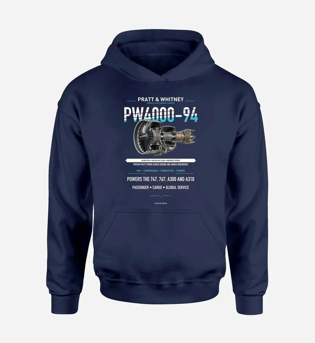 PW4000-94 design on navy blue hoodie single side