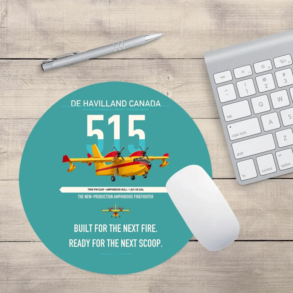 De Havilland Canadair 515 design on turquoise round mouse pad