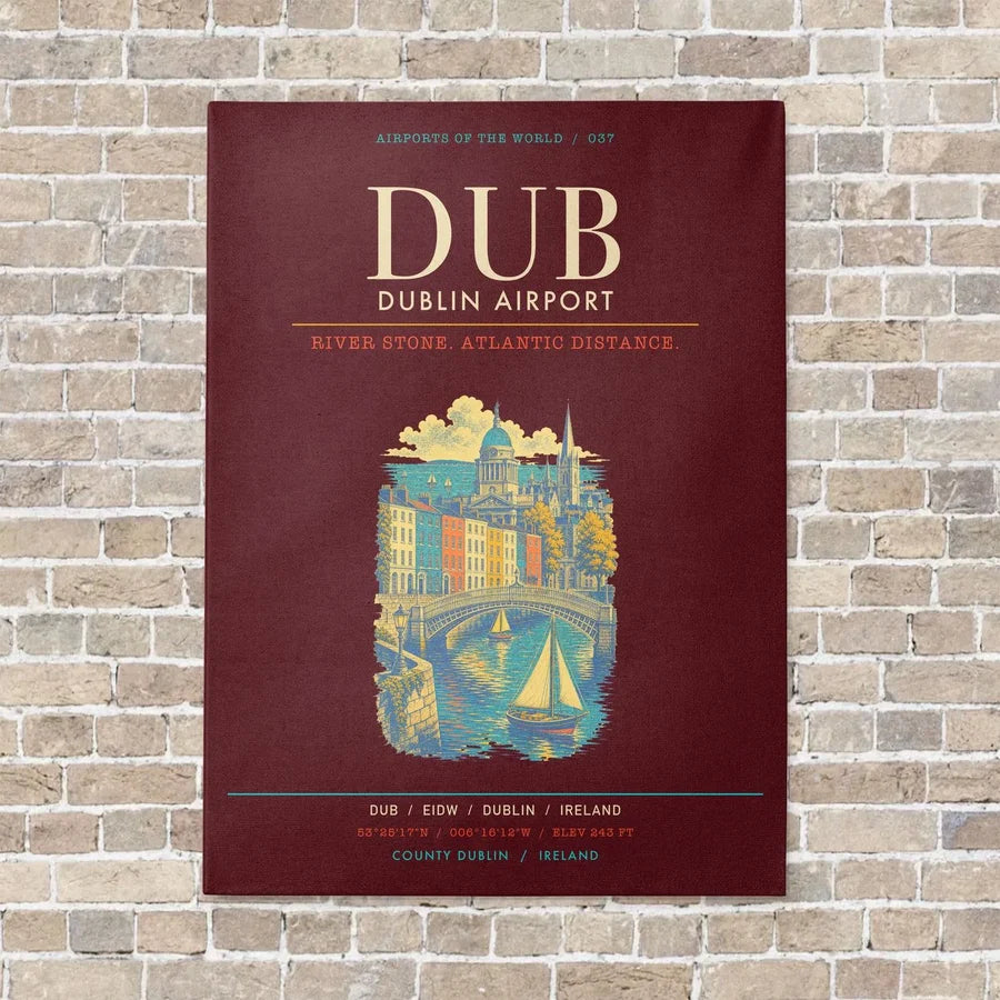 Dublin Airport DUB - Canvas Framed - Dark Red