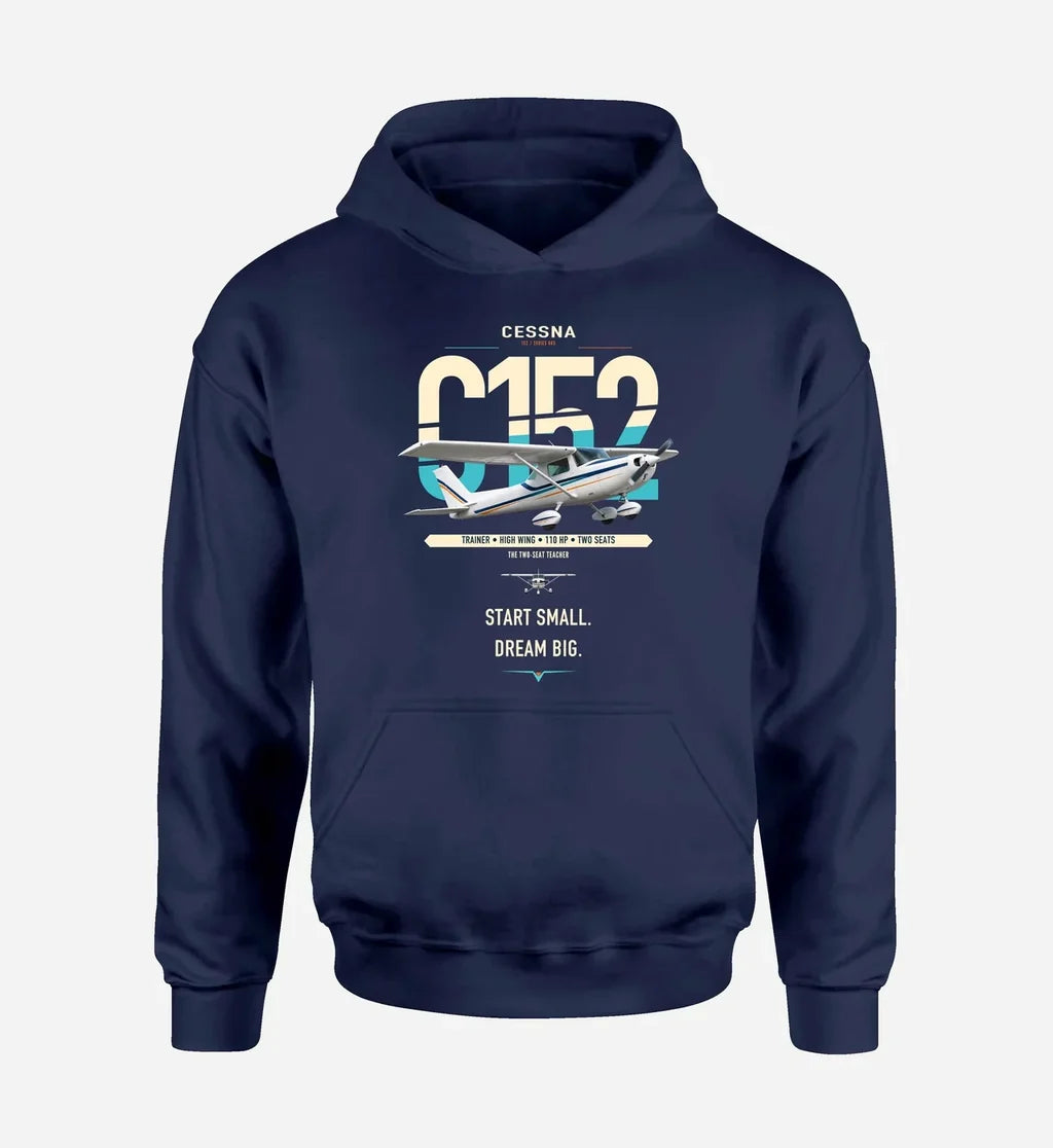 Cessna 152 design on navy blue double-side hoodie, single-side print