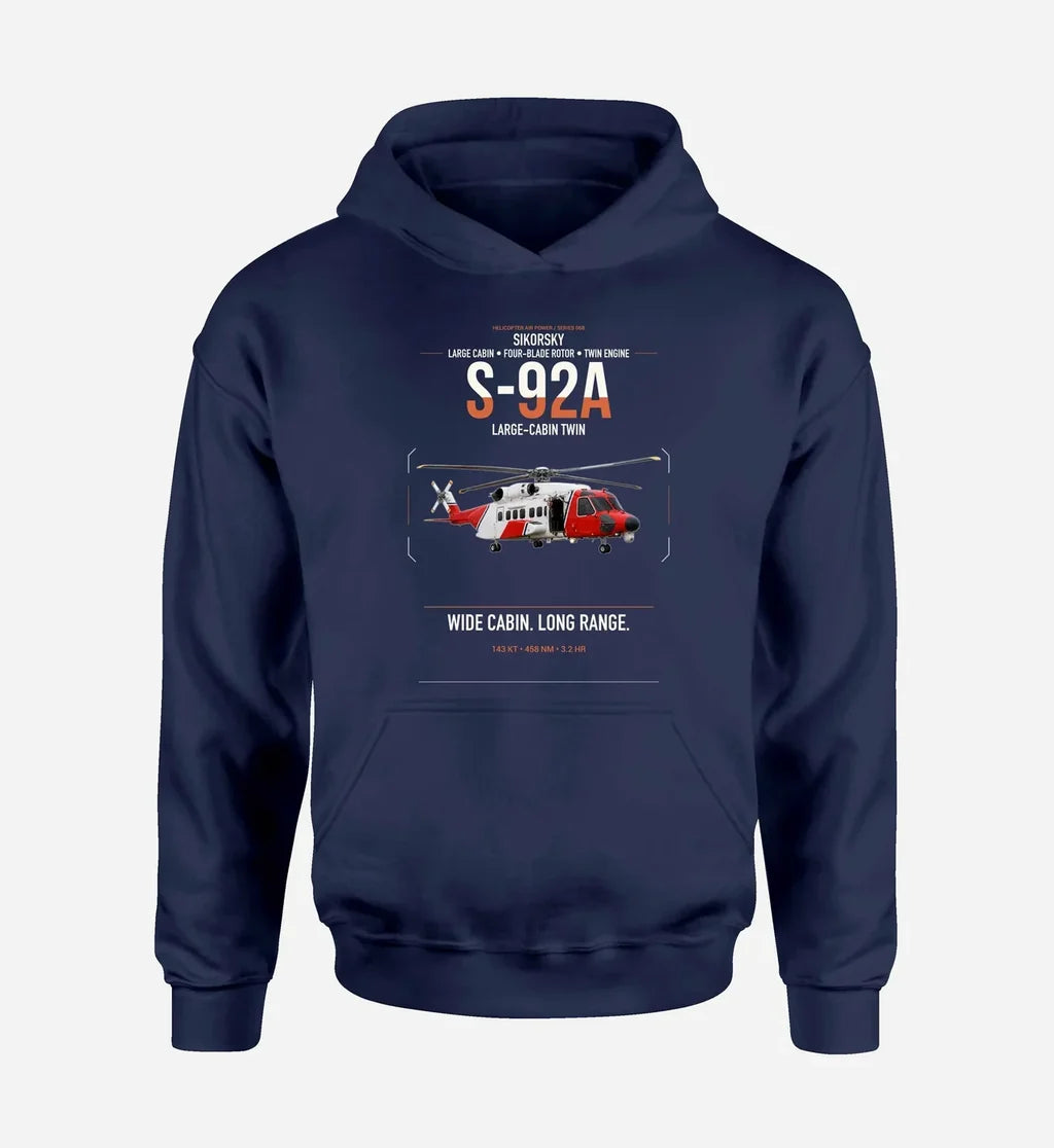 Sikorsky S-92A design on navy blue double-side hoodie, single-side print