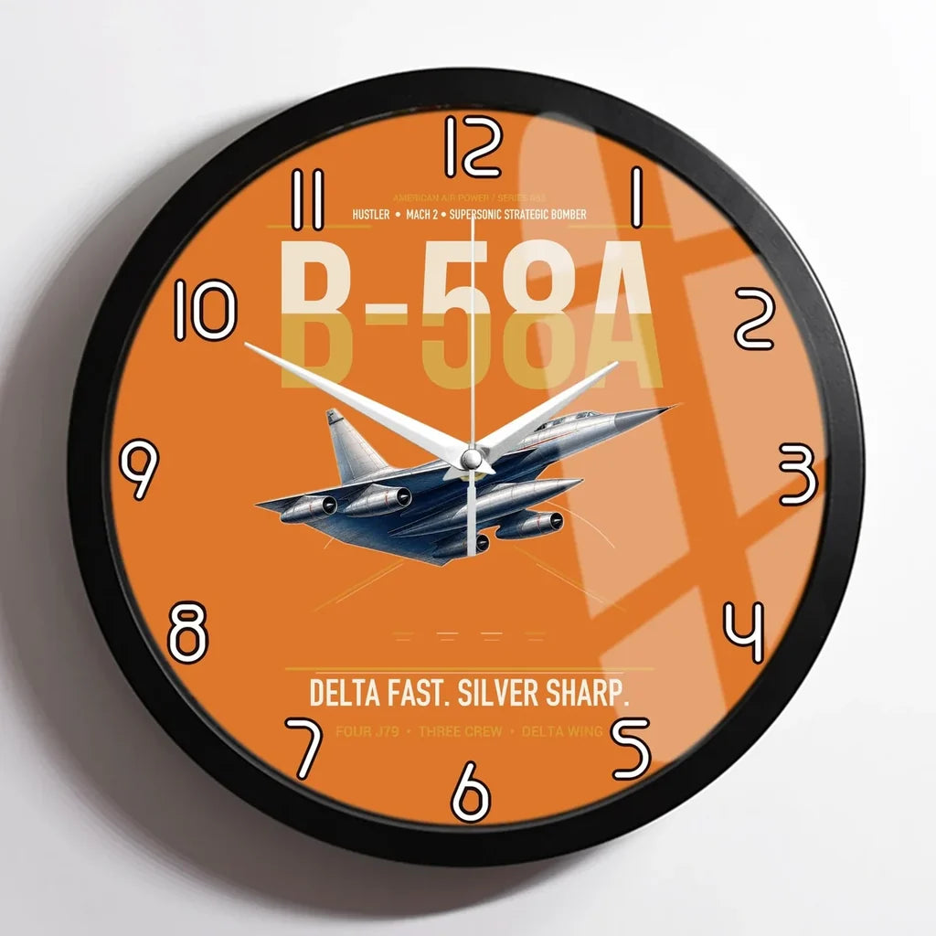 B-58A Hustler design on orange framed wall clock