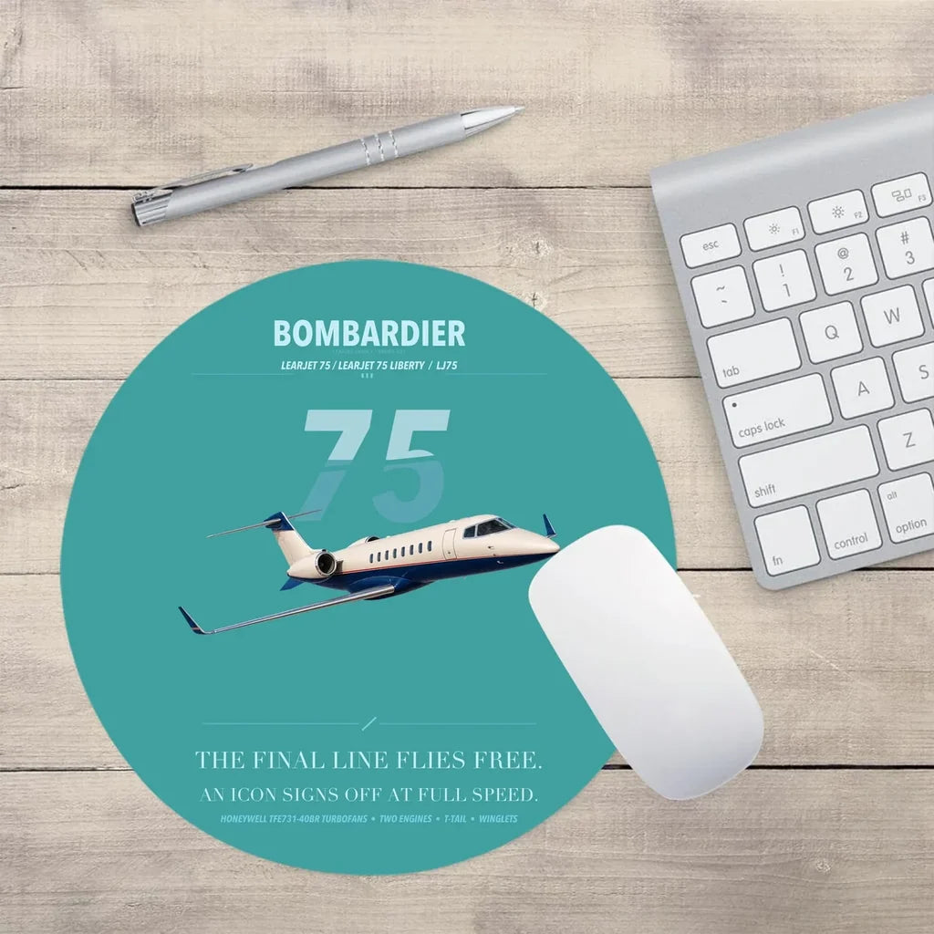 Bombardier Learjet 75 Liberty design on turquoise round mouse pad