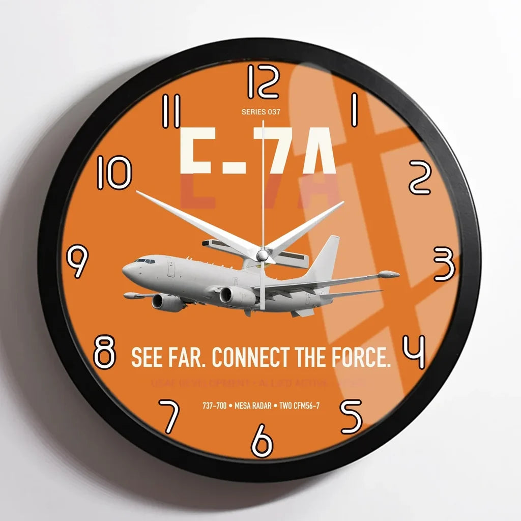 E-7A Wedgetail design on orange framed wall clock