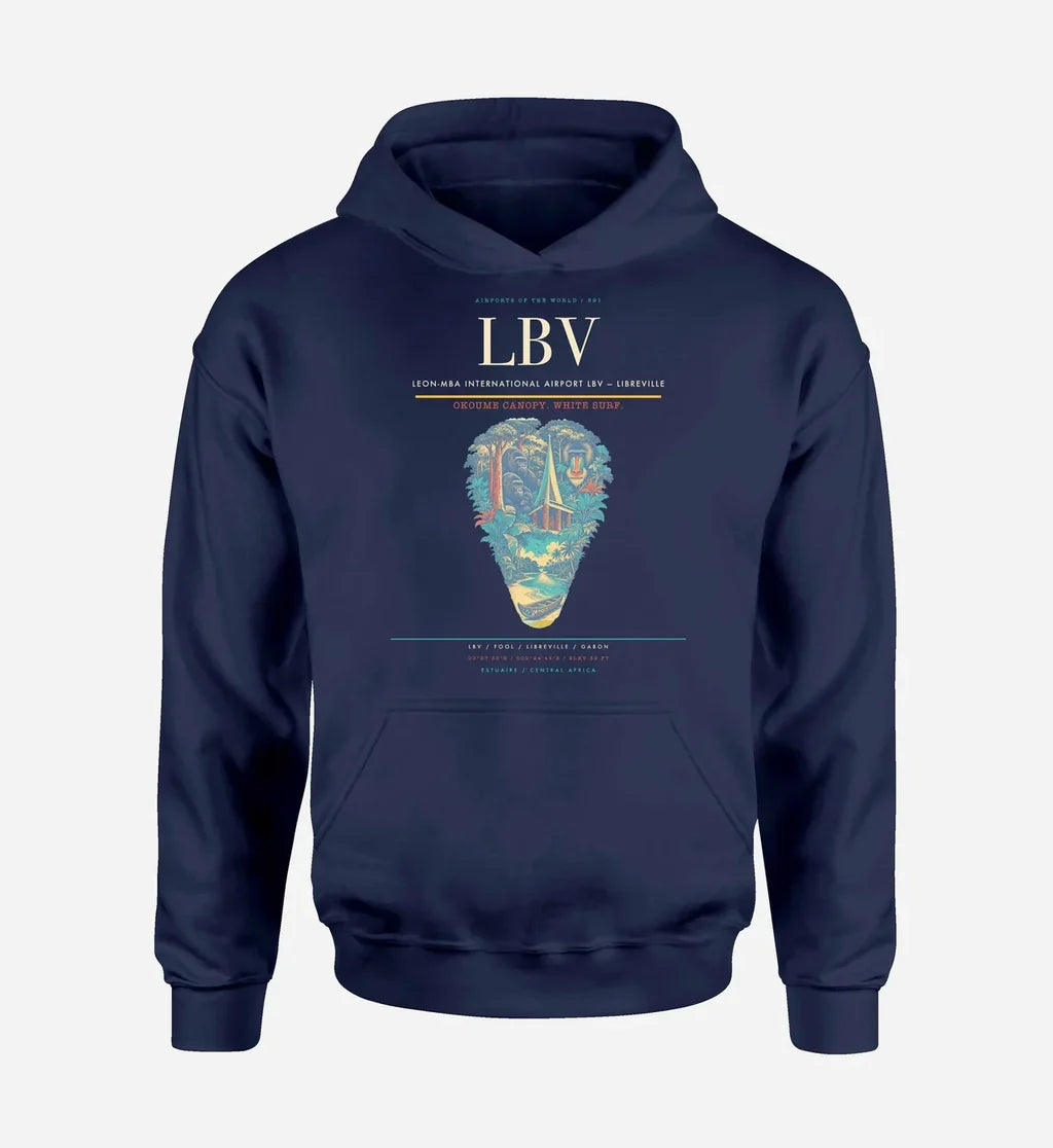 Leon-Mba International Airport (LBV) design on navy blue hoodie single-side print