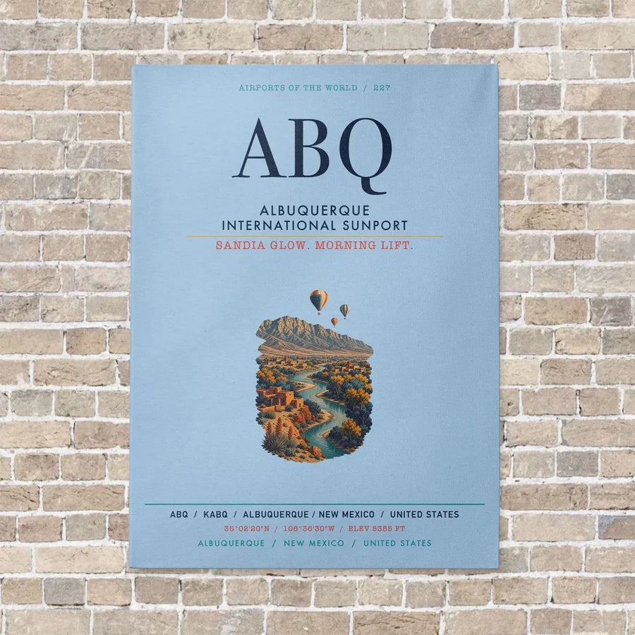 Albuquerque International Sunport ABQ vertical canvas print - no frame - light blue background
