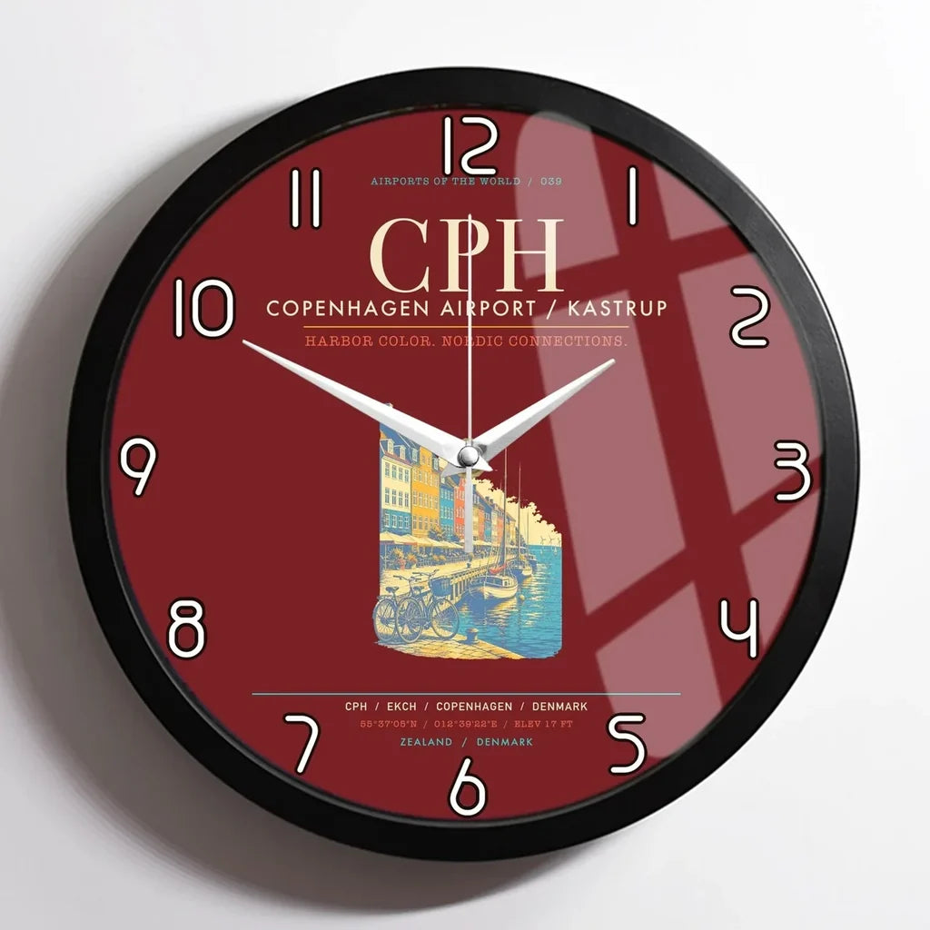 Copenhagen Airport Kastrup CPH Wall-Clock Framed - Dark Red