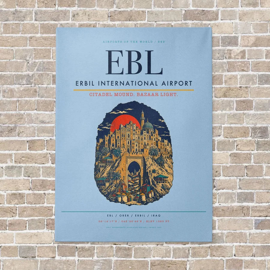 Erbil International Airport EBL vertical canvas print - no frame - light blue background