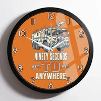 Thumbnail for Ninety Seconds To Anywhere design on orange framed wall clock