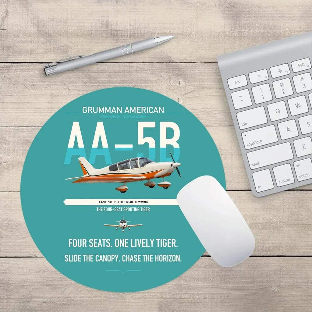 Grumman American AA-5B Tiger design on turquoise round mouse pad