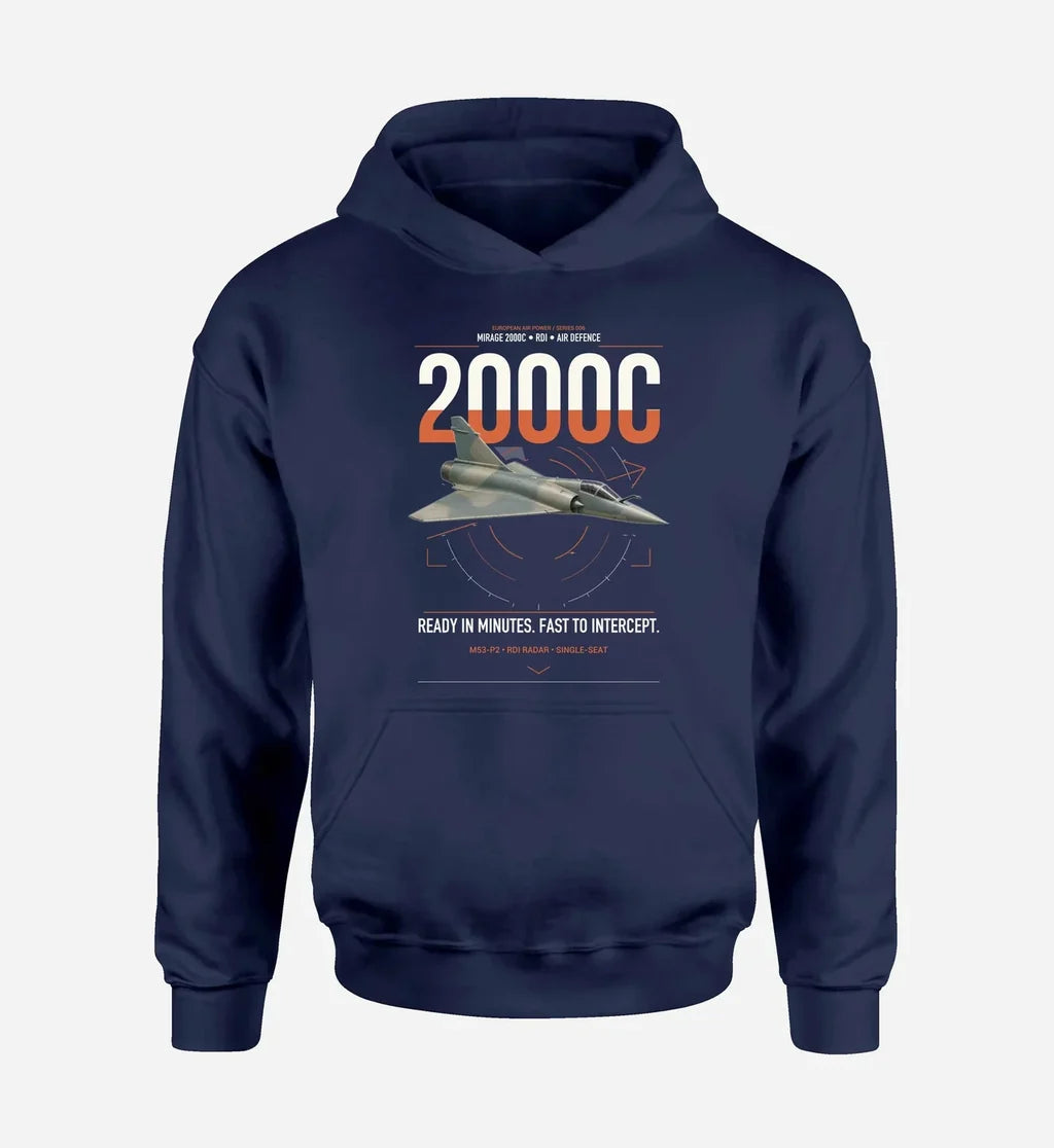 Dassault Mirage 2000C RDI design on navy blue double-side hoodie, single-side print