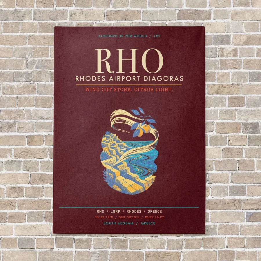 Rhodes Airport Diagoras RHO - Canvas Framed - Dark Red