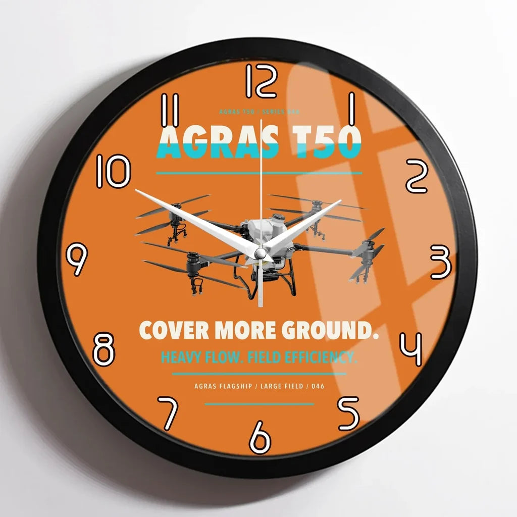 DJI Agras T50 design on orange framed wall clock