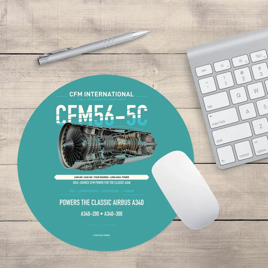 CFM56-5C design on turquoise round mouse pad