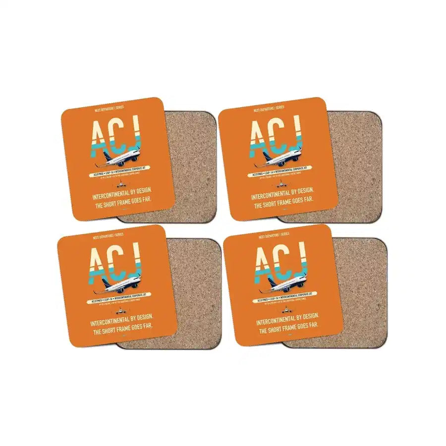 Airbus ACJ319neo design on orange 4 pieces set coaster