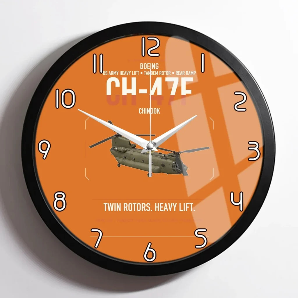 Boeing CH-47F Chinook design on orange framed wall clock