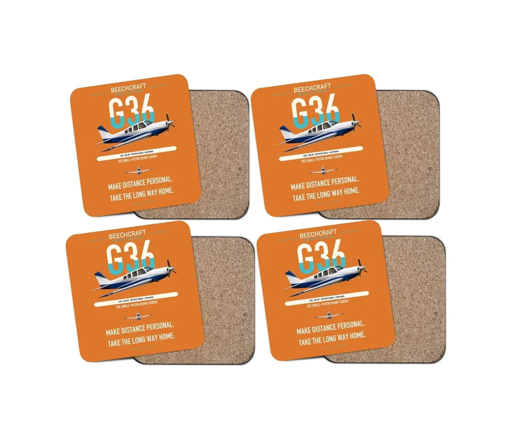 Beechcraft Bonanza G36 design on orange 4 pieces set coaster