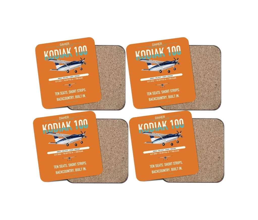 Daher Kodiak 100 Series III design on orange 4 pieces set coaster