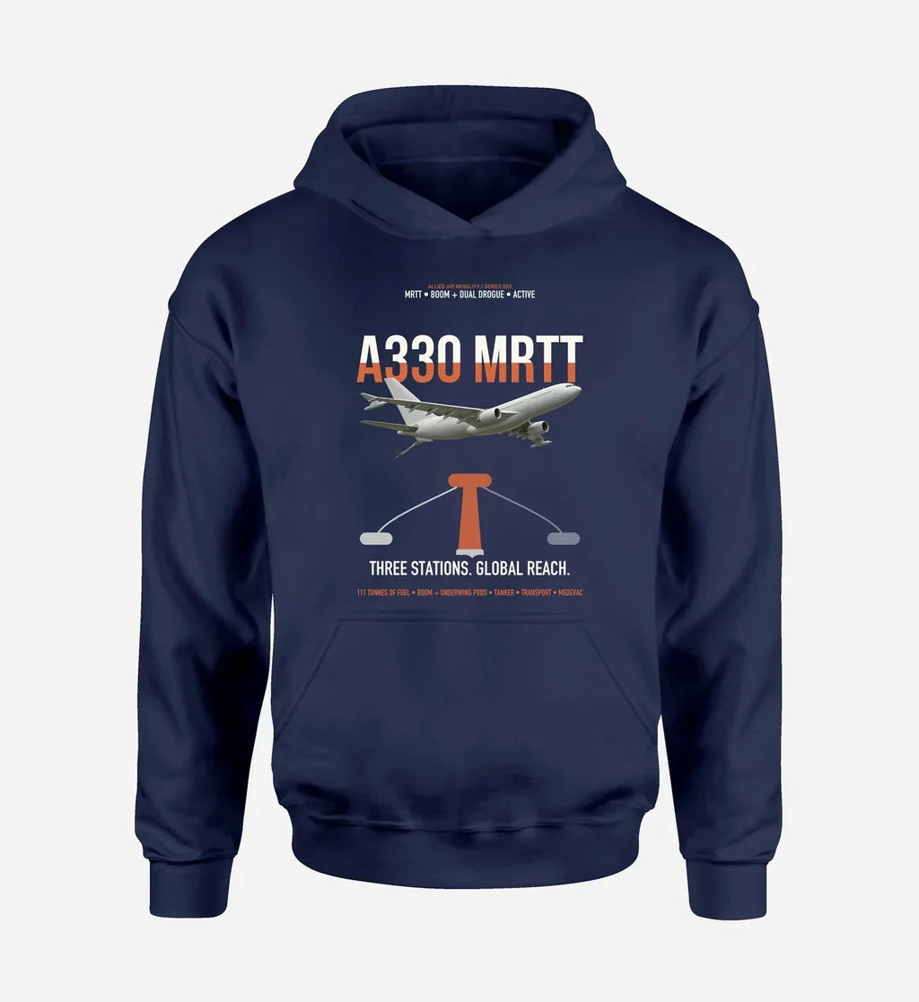 Airbus A330 MRTT design on navy blue double-side hoodie, single-side print