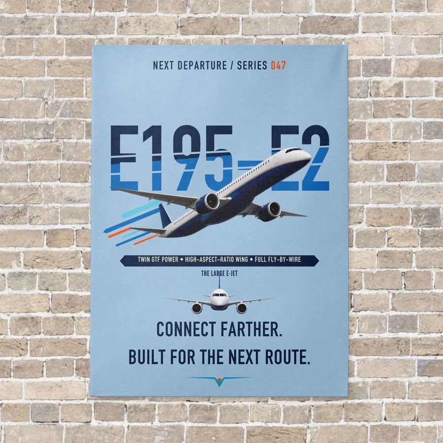 Embraer E195-E2 vertical canvas print - no frame - light blue background