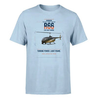 Thumbnail for Robinson R66 design on light blue t-shirt, single-side print