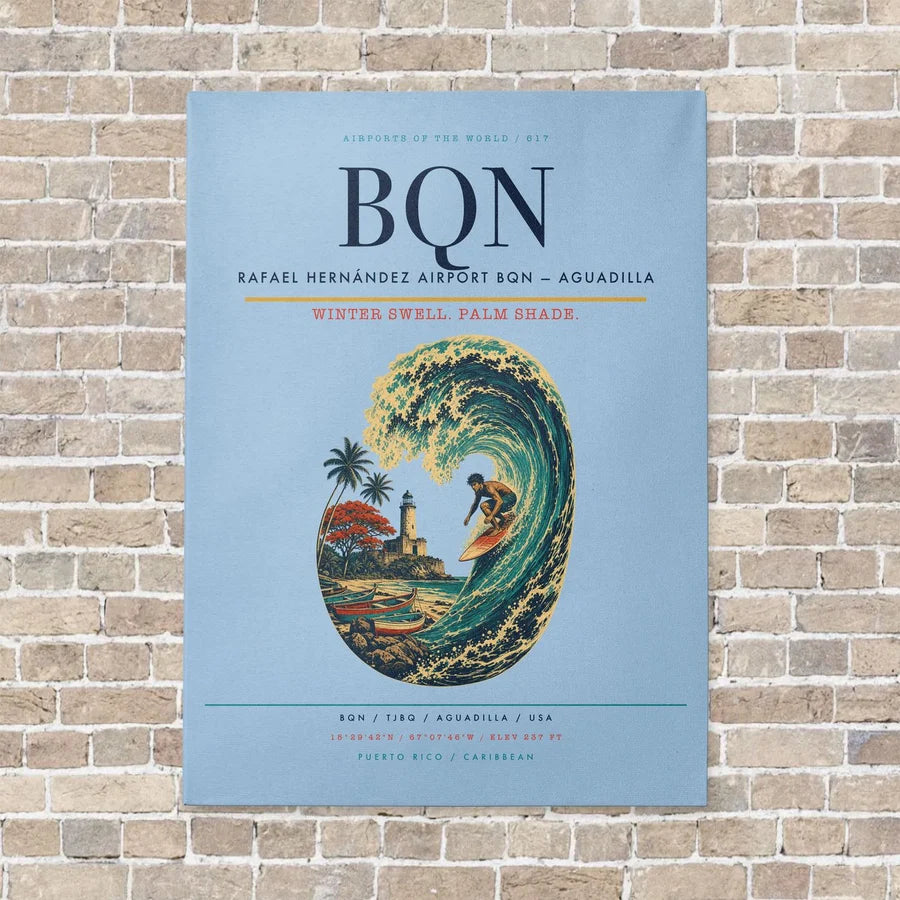 Rafael Hernández Airport BQN — Aguadilla vertical canvas print - no frame - light blue background