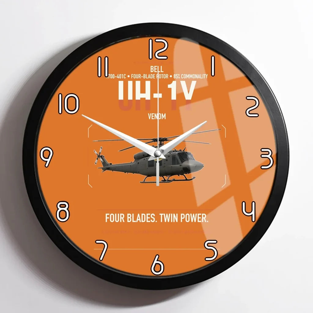 Bell UH-1Y Venom design on orange framed wall clock