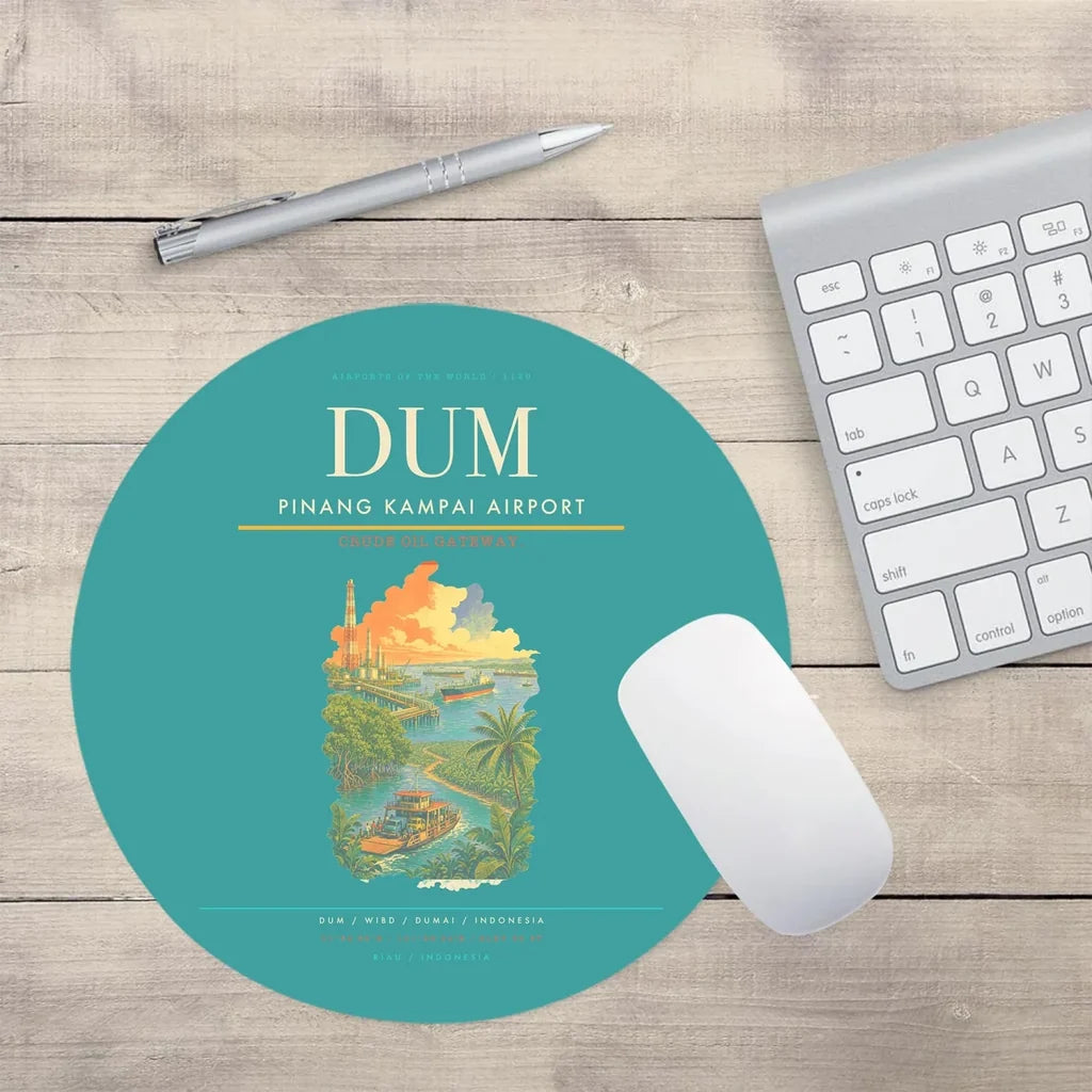 Pinang Kampai Airport (DUM) design on turquoise round mouse pad