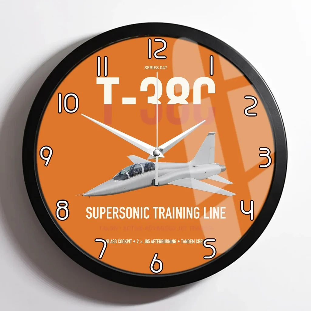 T-38C Talon design on orange framed wall clock