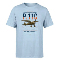 Thumbnail for PZL P.11c design on light blue t-shirt, single-side print