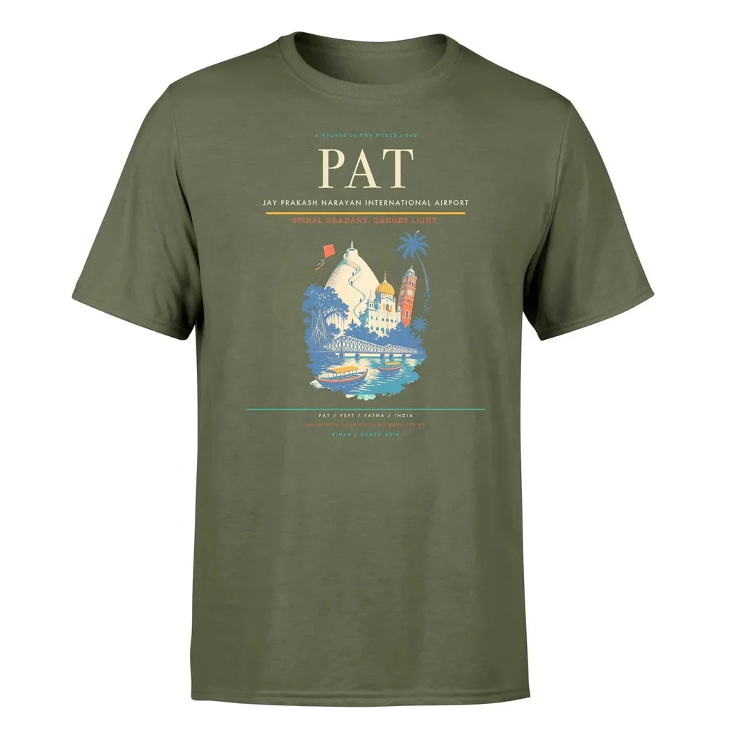 Jay Prakash Narayan International Airport (PAT) T-Shirt single-side front print in Green Army | jay-prakash-narayan-international-airport-pat-double-side-t-shirt