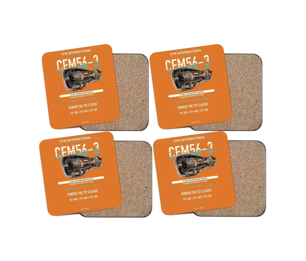 CFM56-3 design on orange 4 pieces set coaster