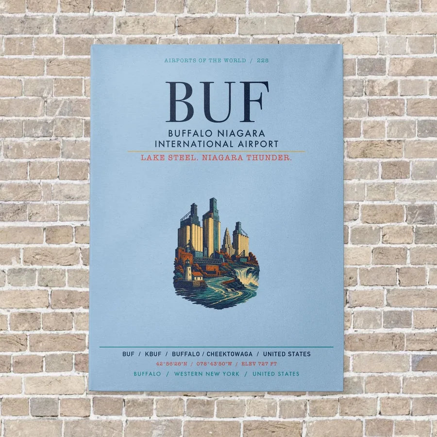 Buffalo Niagara International Airport BUF vertical canvas print - no frame - light blue background
