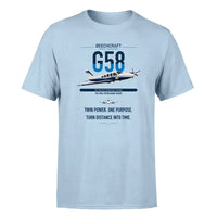 Thumbnail for Beechcraft Baron G58 design on light blue t-shirt, single-side print