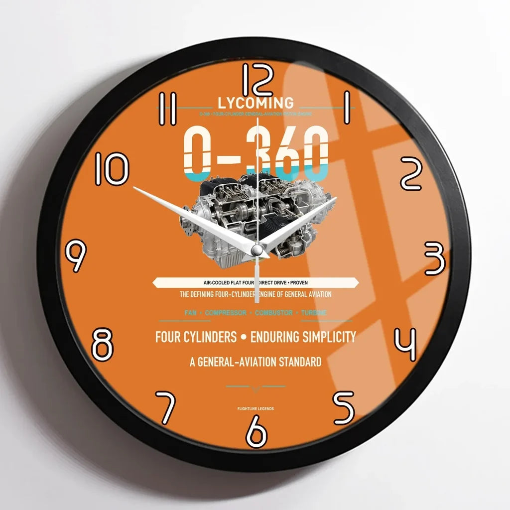 O-360 design on orange framed wall clock