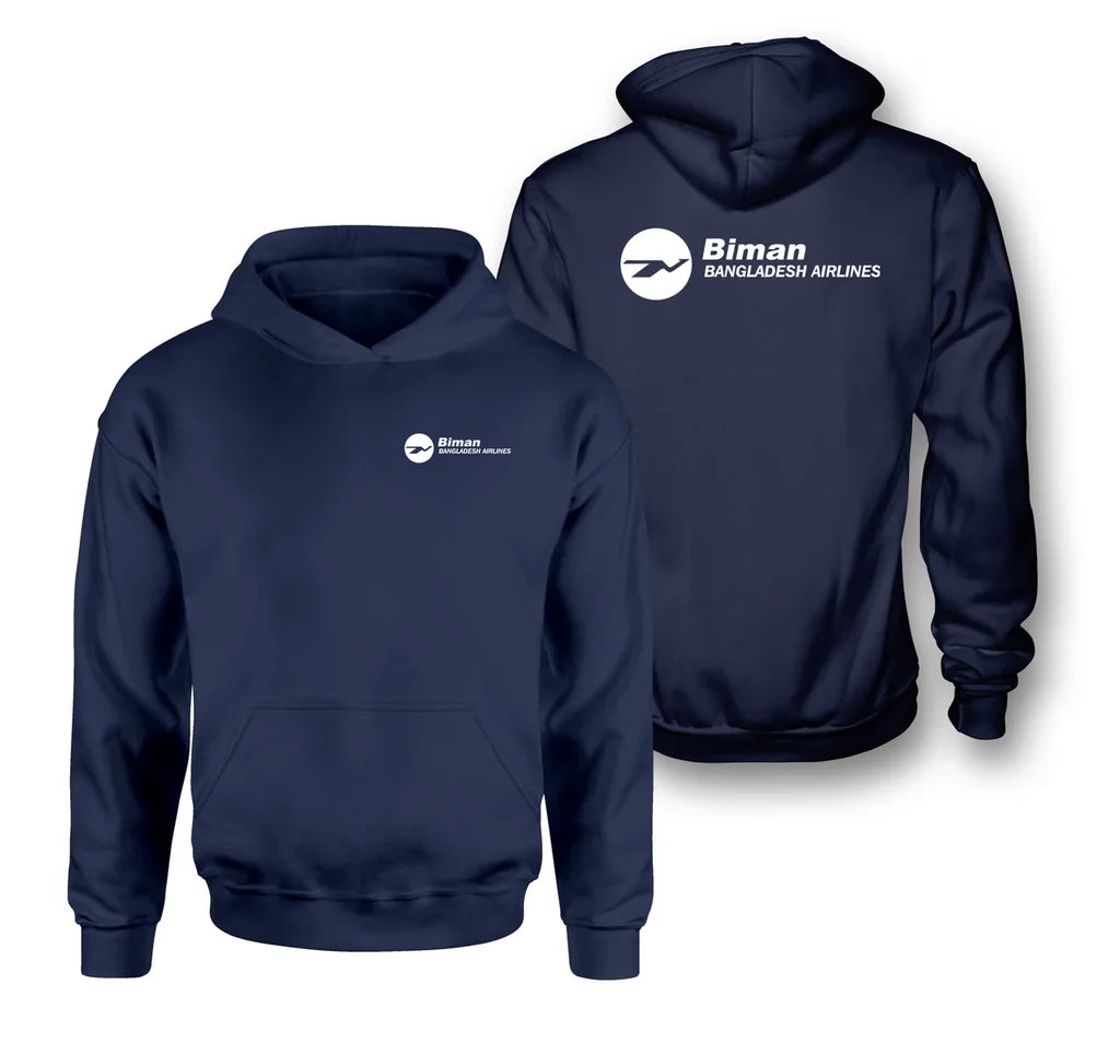 Biman Bangladesh logo on navy blue double side hoodie
