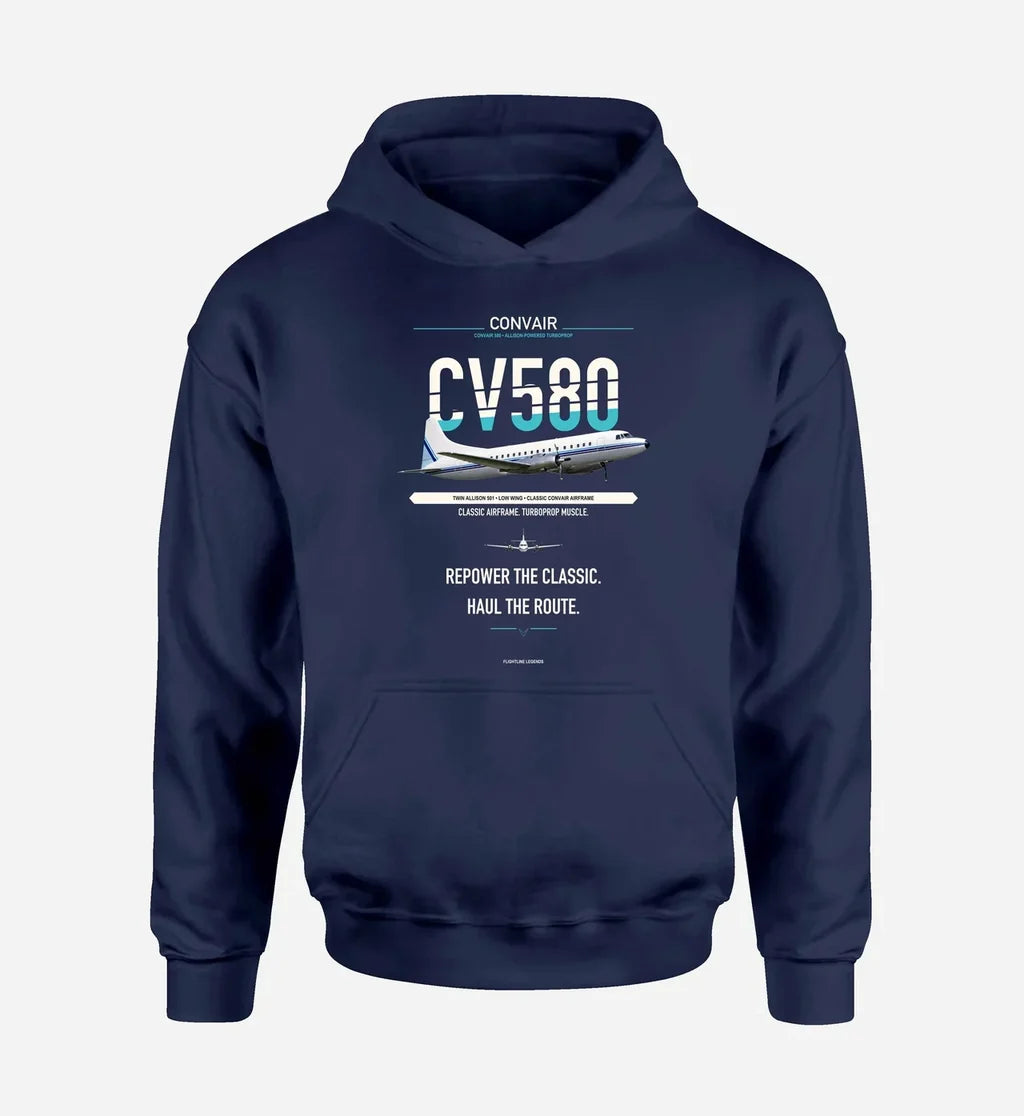 Convair 580 design on navy blue hoodie single side