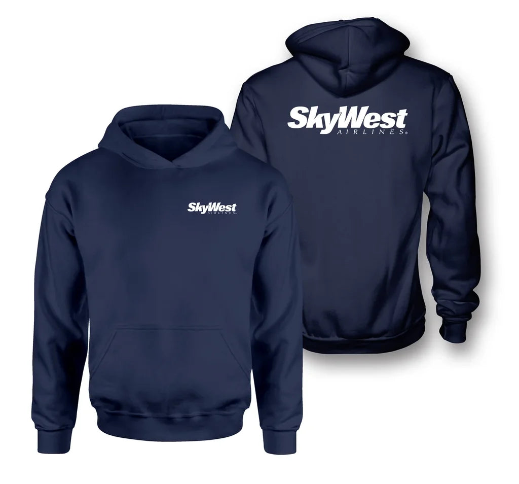 Skywest Airlines logo on navy blue double side hoodie