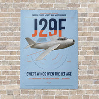 Thumbnail for Saab J 29F Tunnan vertical canvas print - no frame - light blue background