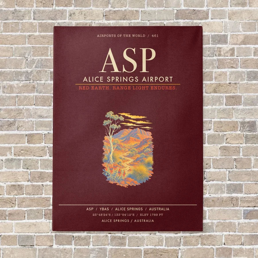 Alice Springs Airport ASP - Canvas Framed - Dark Red