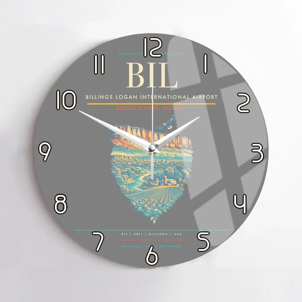 Billings Logan International Airport BIL Wall-Clock No-Frame - Gray